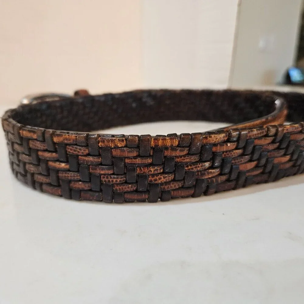 Brighton Men's‎ Brown & Black Leather Braided Belt size 38 P4100
